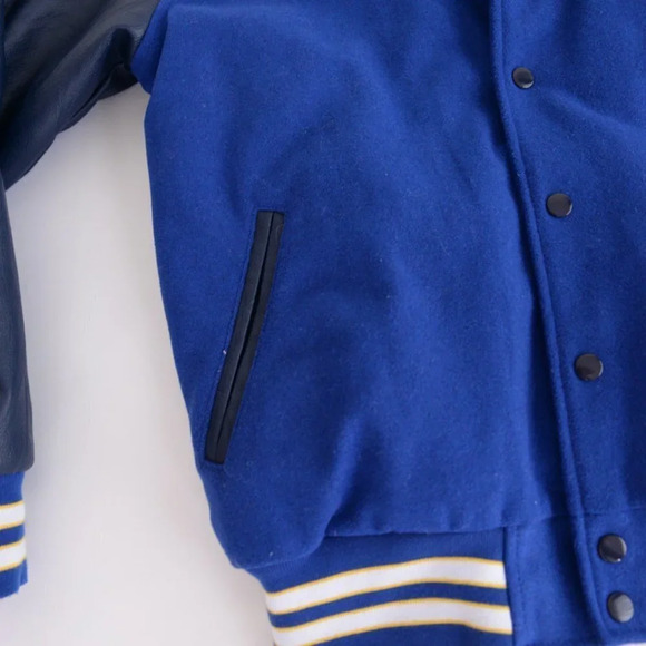 Vintage  Varsity Navy Spirit Cheer 15% Wool Button Down Varsity Bomber Jacket S - Picture 8 of 12